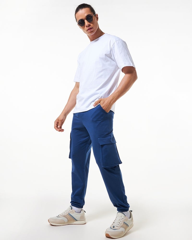 bewakoof Men's Skipper Blue Oversized Cargo Warm Joggers - Image 5